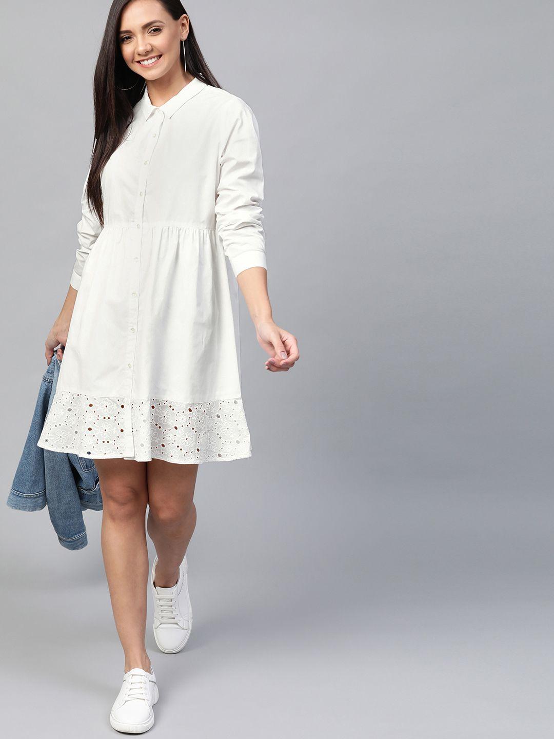 mast & harbour white schiffli embroidered hem shirt dress