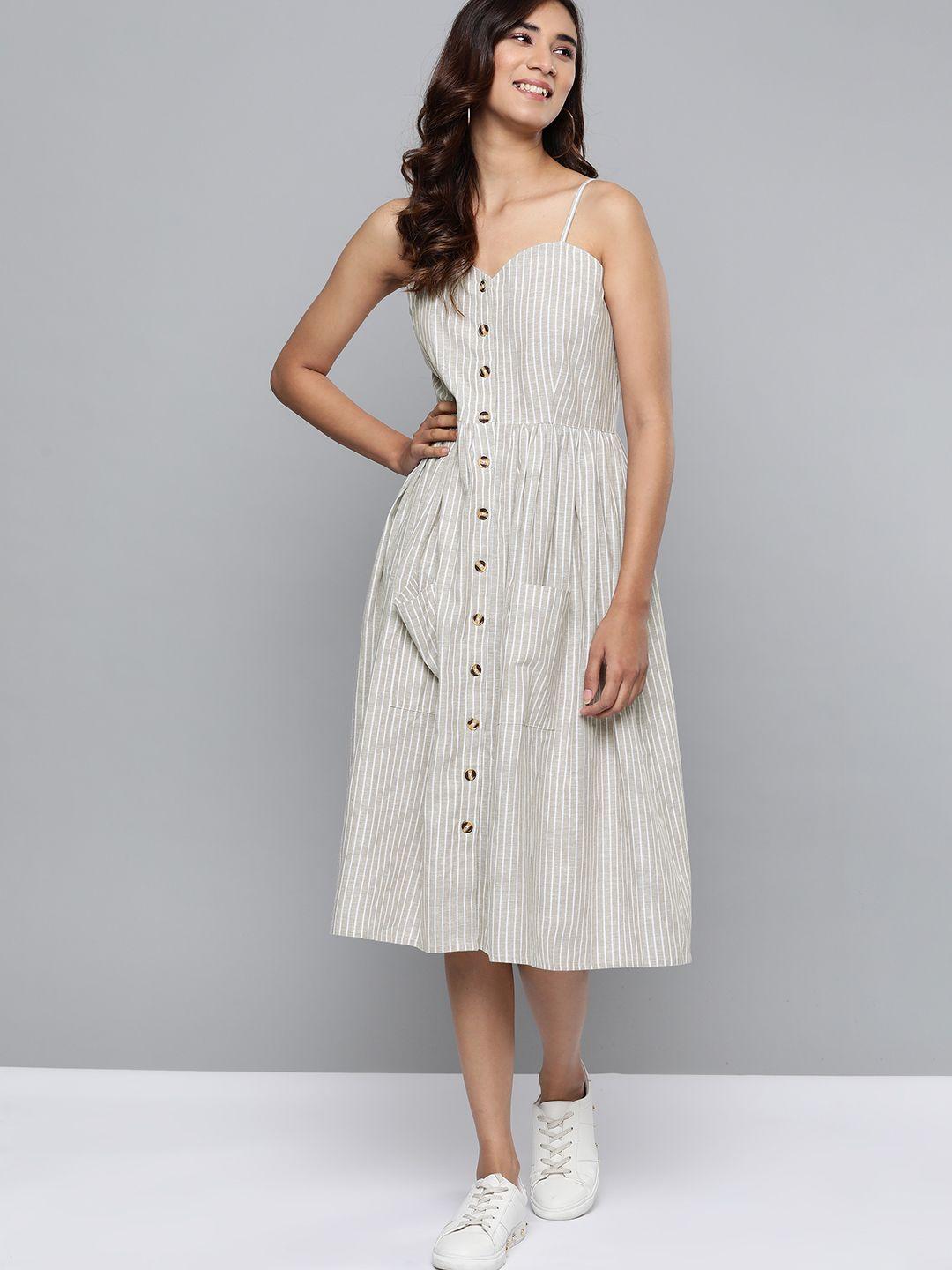 mast & harbour women beige & white striped a-line dress