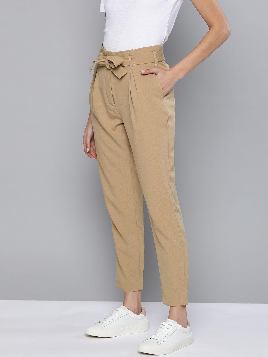 mast & harbour women beige cropped trousers with belt