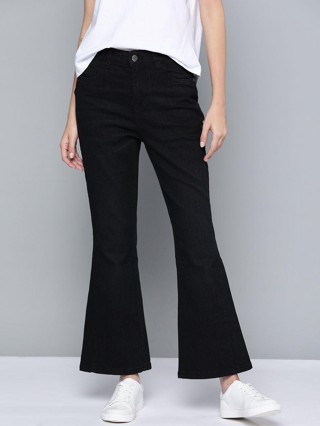 mast & harbour women black flared stretchable jeans