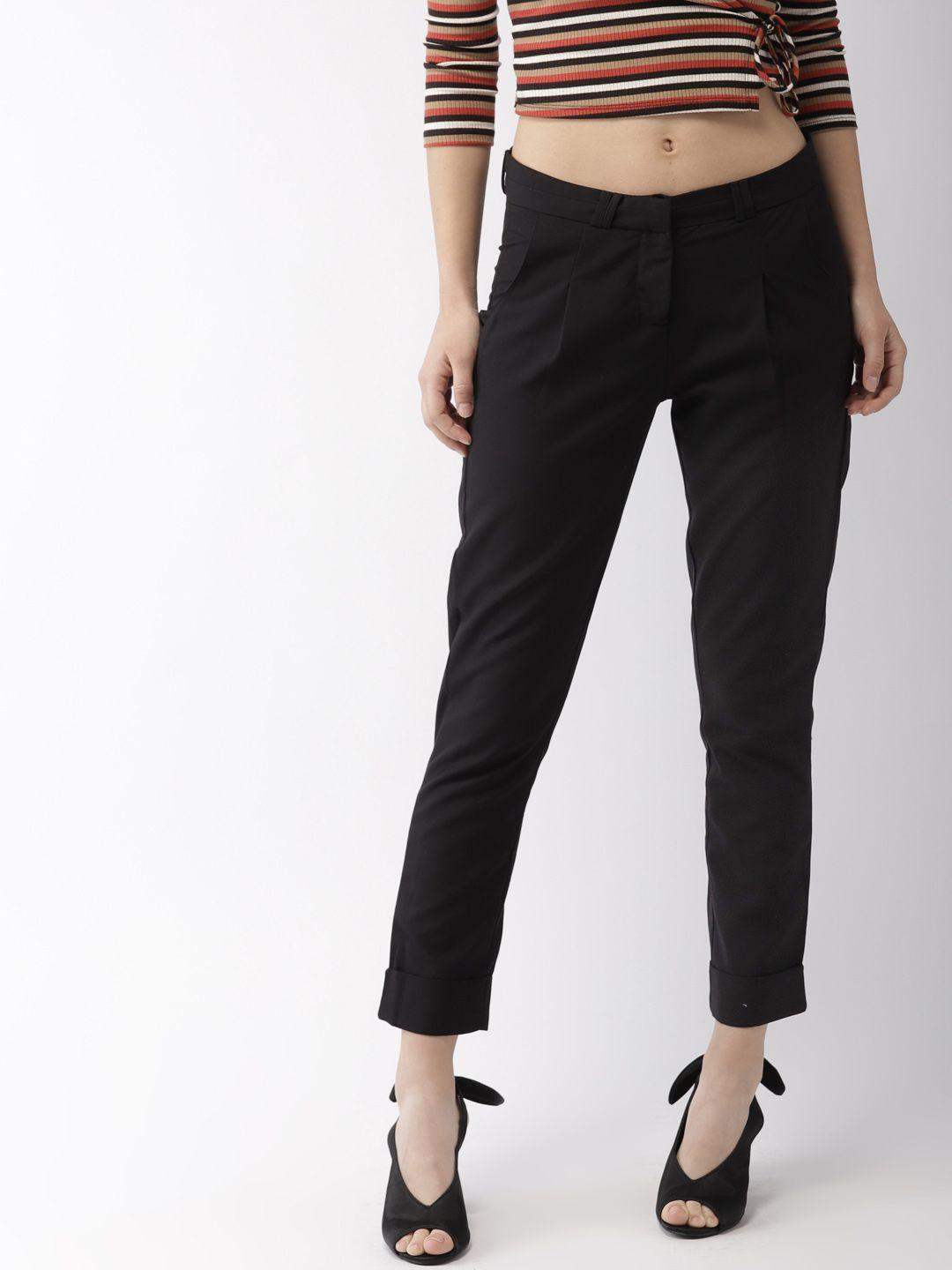 mast & harbour women black regular fit solid formal trousers