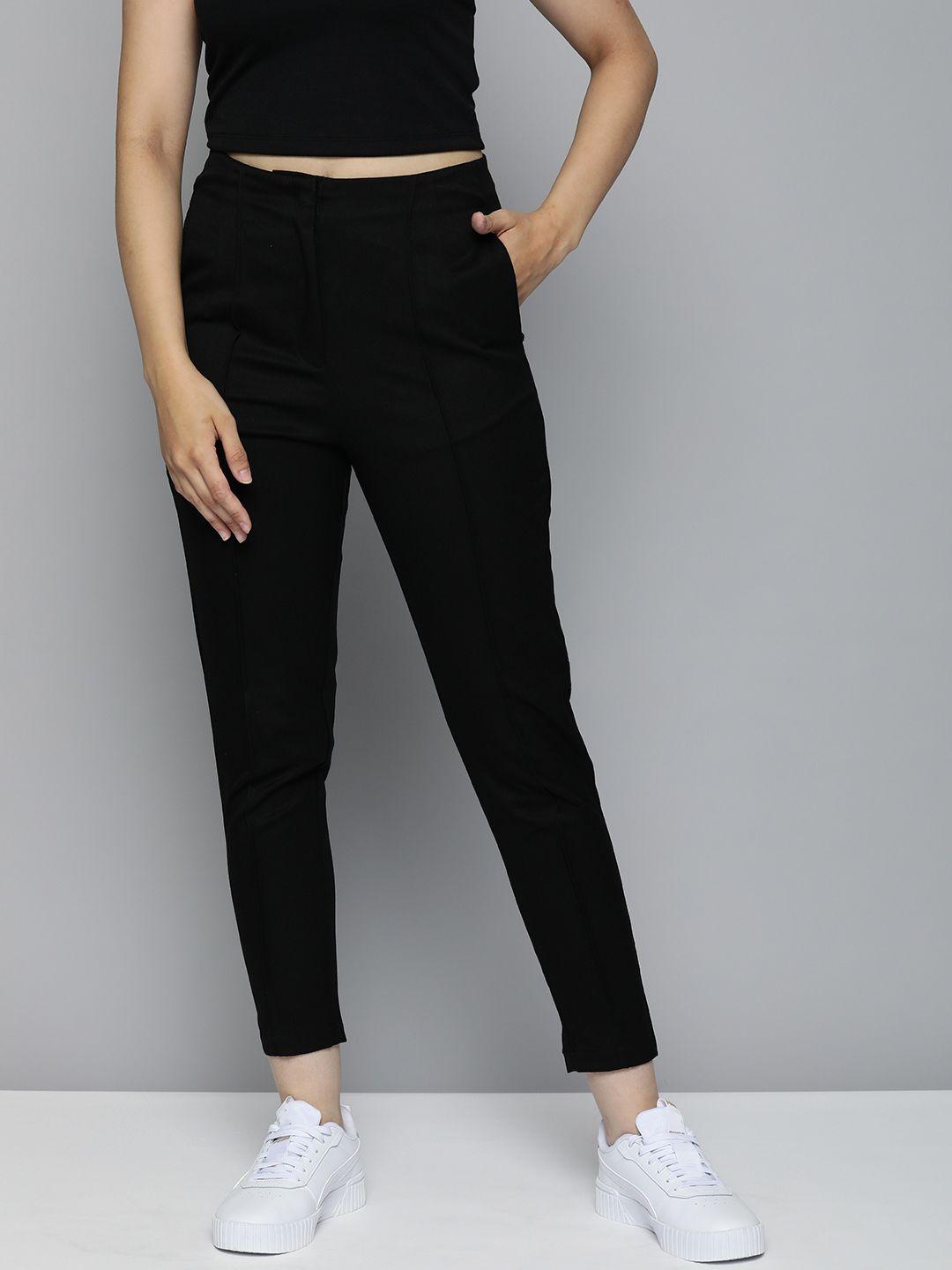 mast & harbour women black slim fit crop trousers