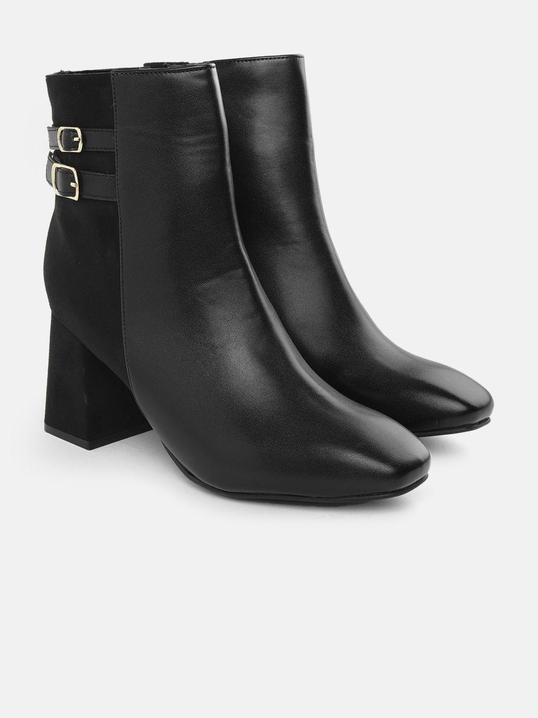 mast & harbour women black solid heeled boots