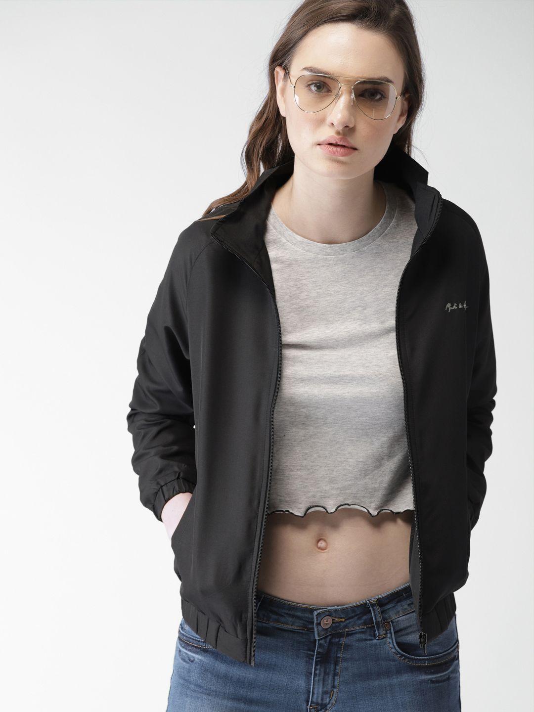 mast & harbour women black solid lightweight bomber