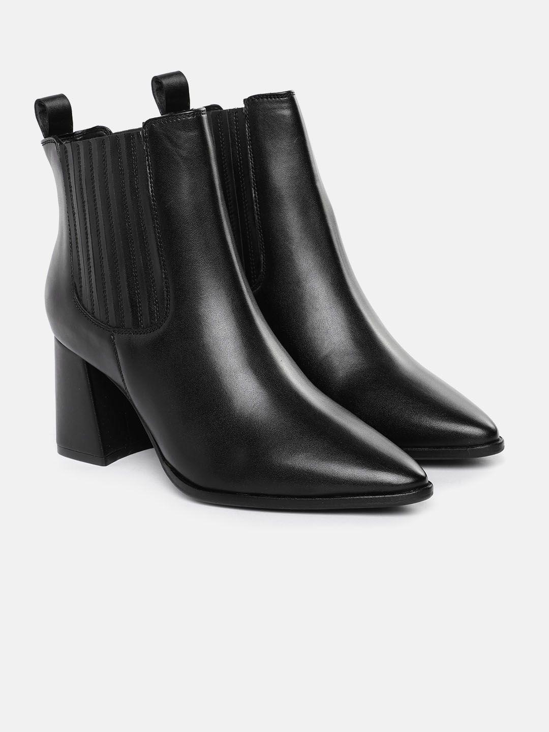 mast & harbour women black solid mid-top chelsea block heel boots