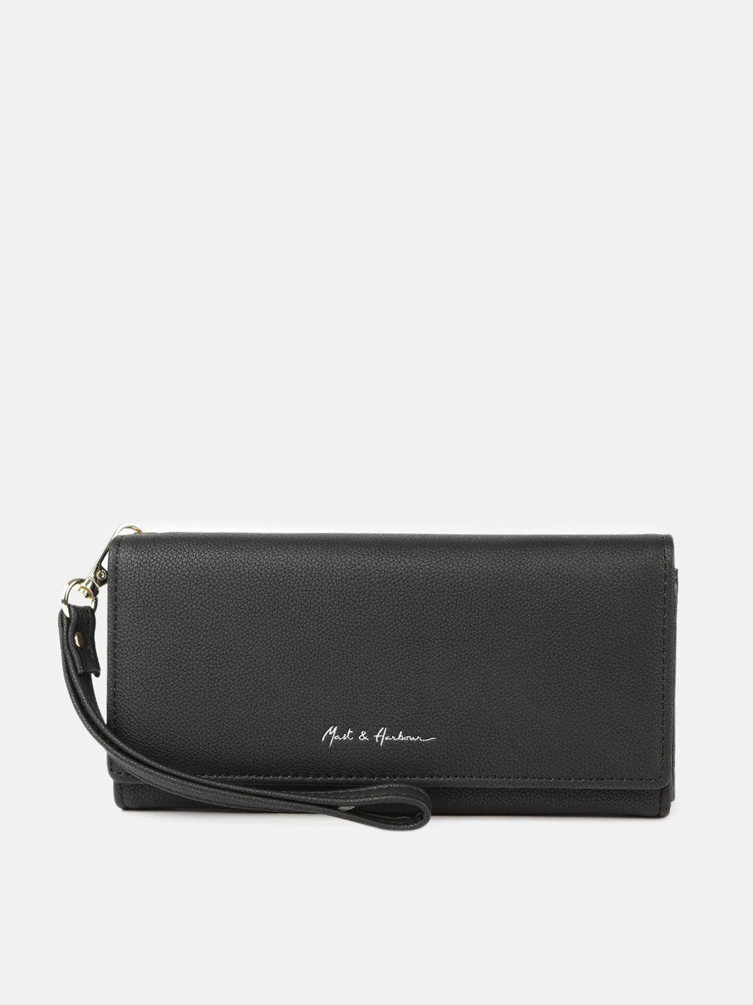 mast & harbour women black solid two fold wallet