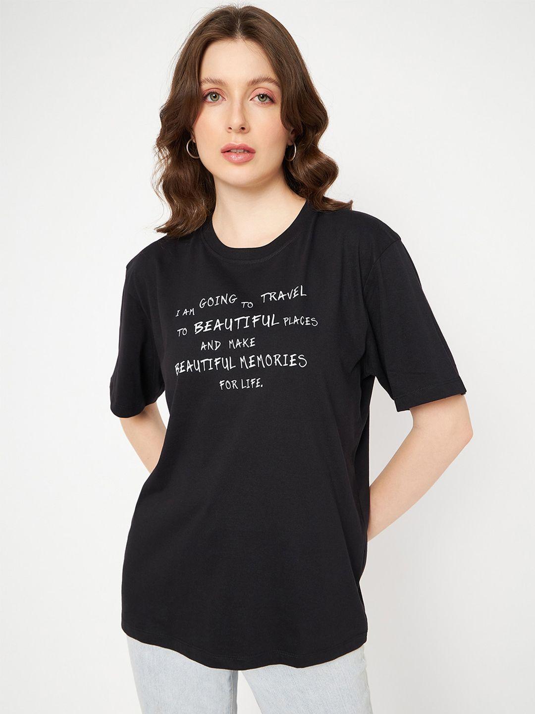 mast & harbour women black typography printed pure cotton t-shirt