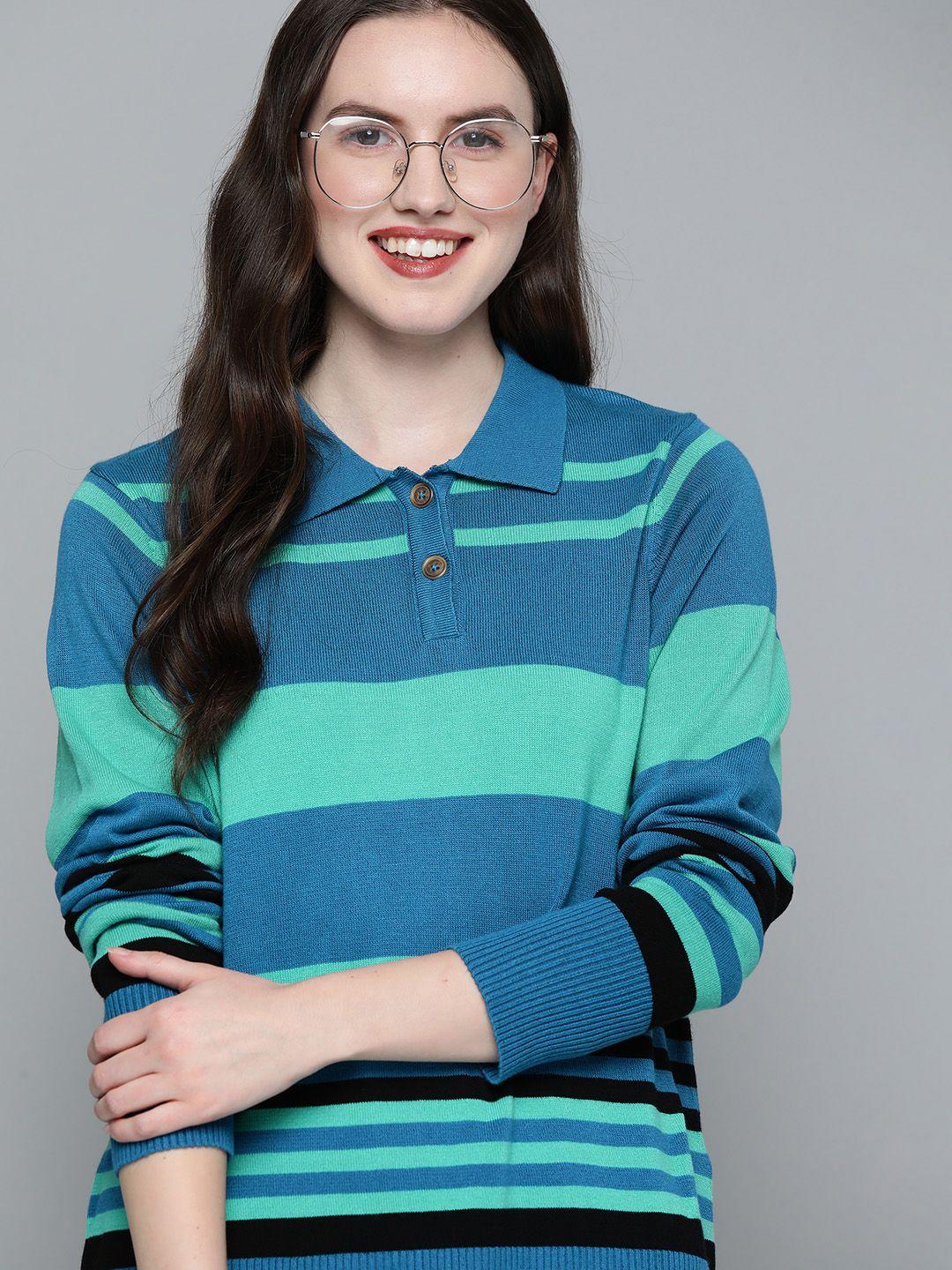 mast & harbour women blue & green striped pullover
