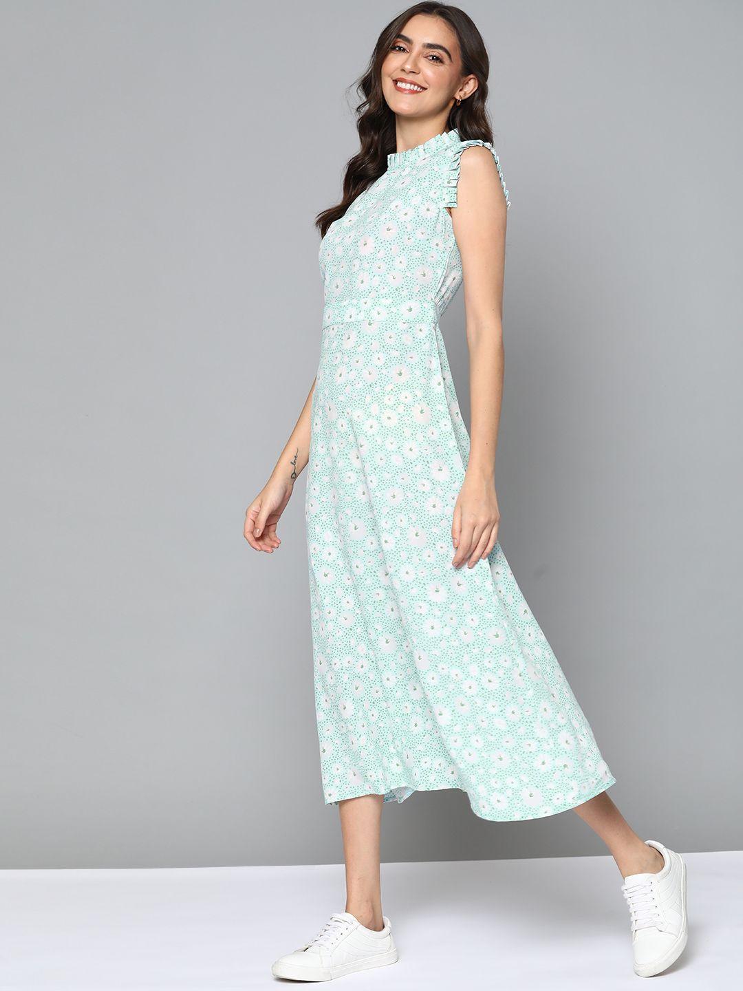 mast & harbour women blue & white floral a-line midi dress