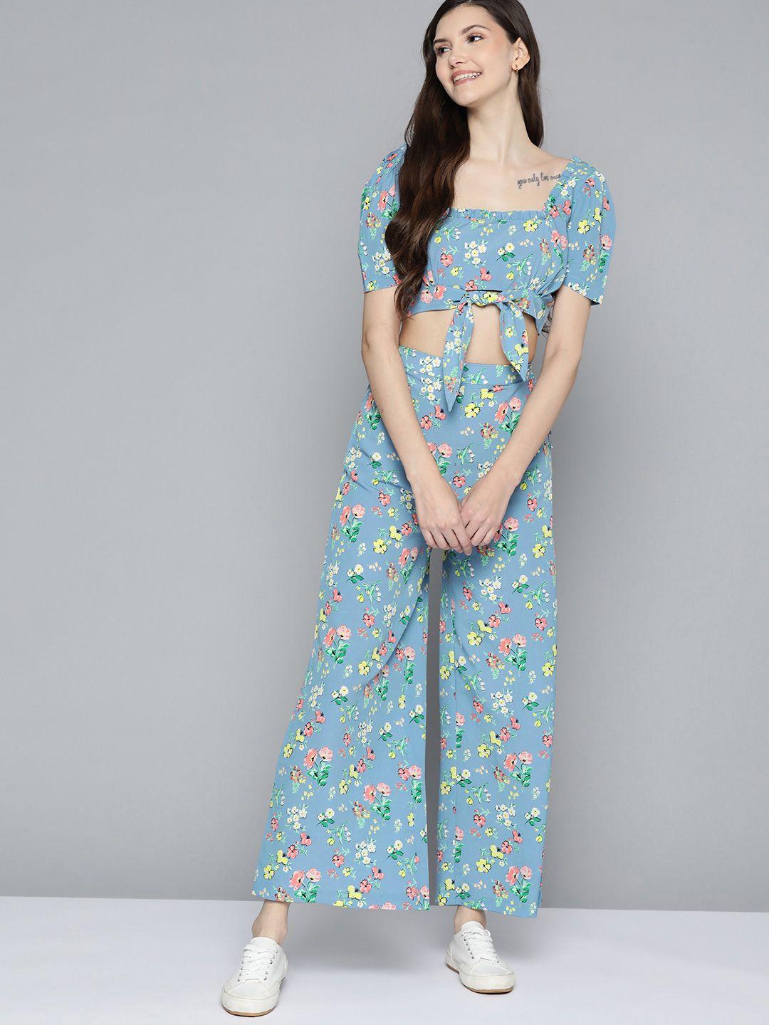 mast & harbour women blue & white floral printed co-ord set