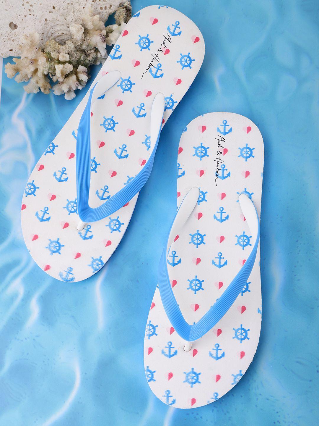 mast & harbour women blue & white printed thong flip-flops