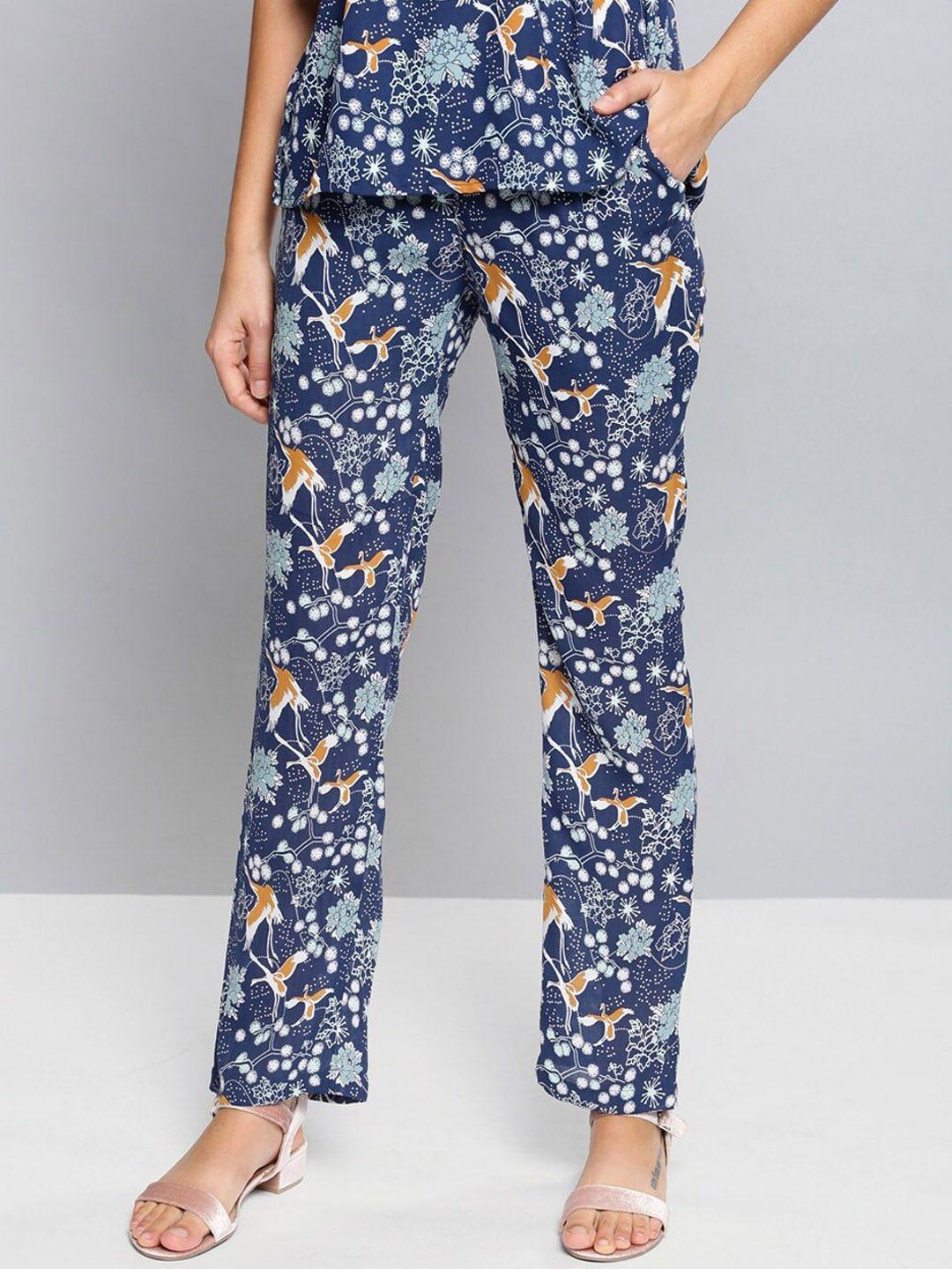 mast & harbour women blue floral printed trousers