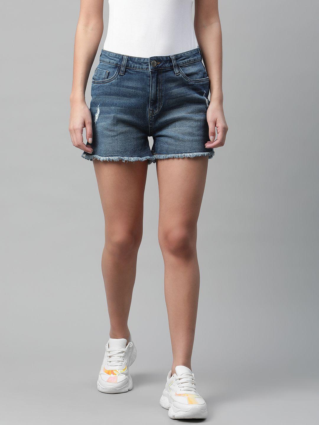 mast & harbour women blue solid regular fit denim shorts