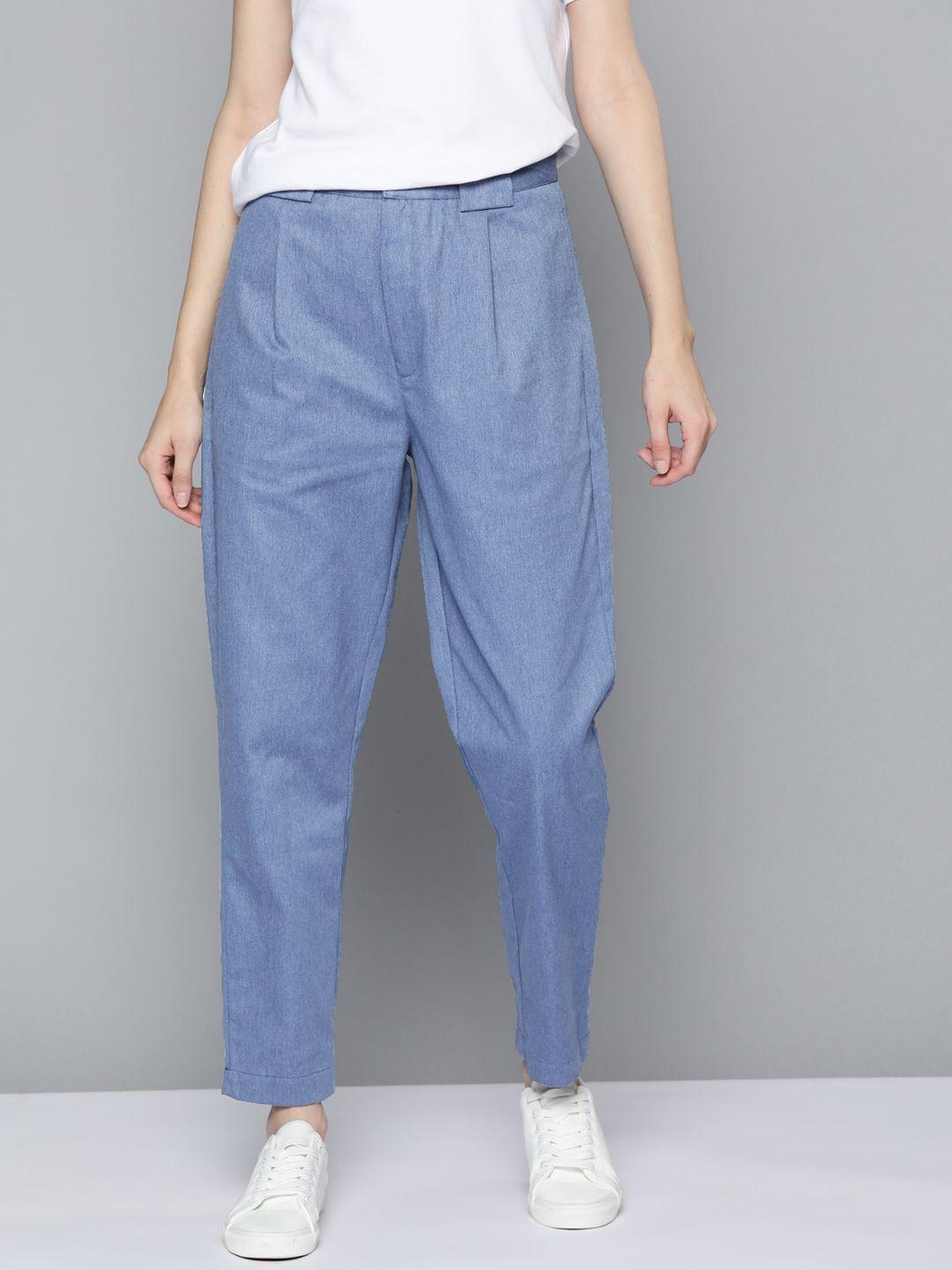 mast & harbour women blue solid regular trousers