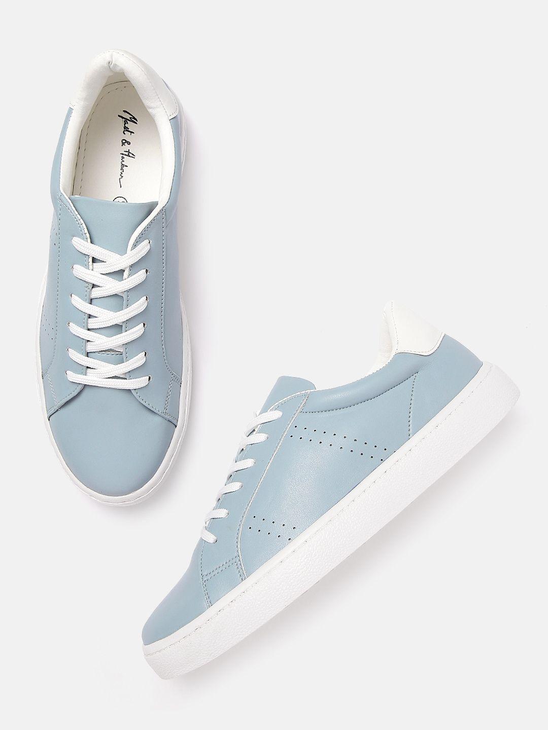 mast & harbour women blue solid sneakers with perforated detail