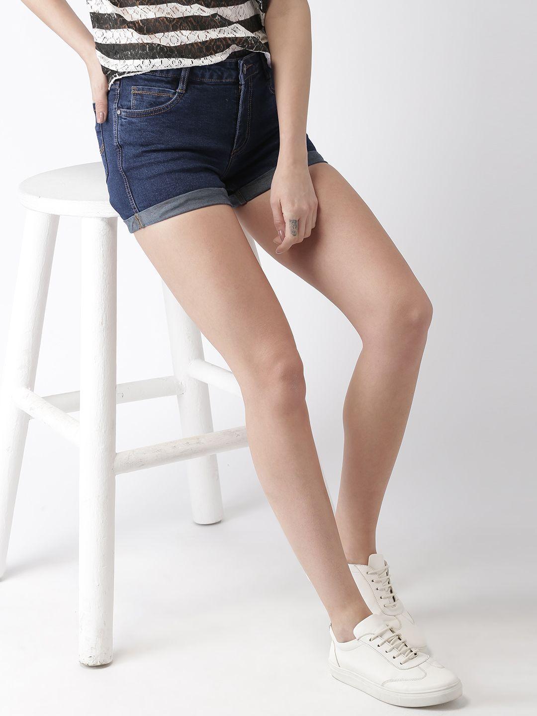 mast & harbour women blue washed regular fit denim shorts