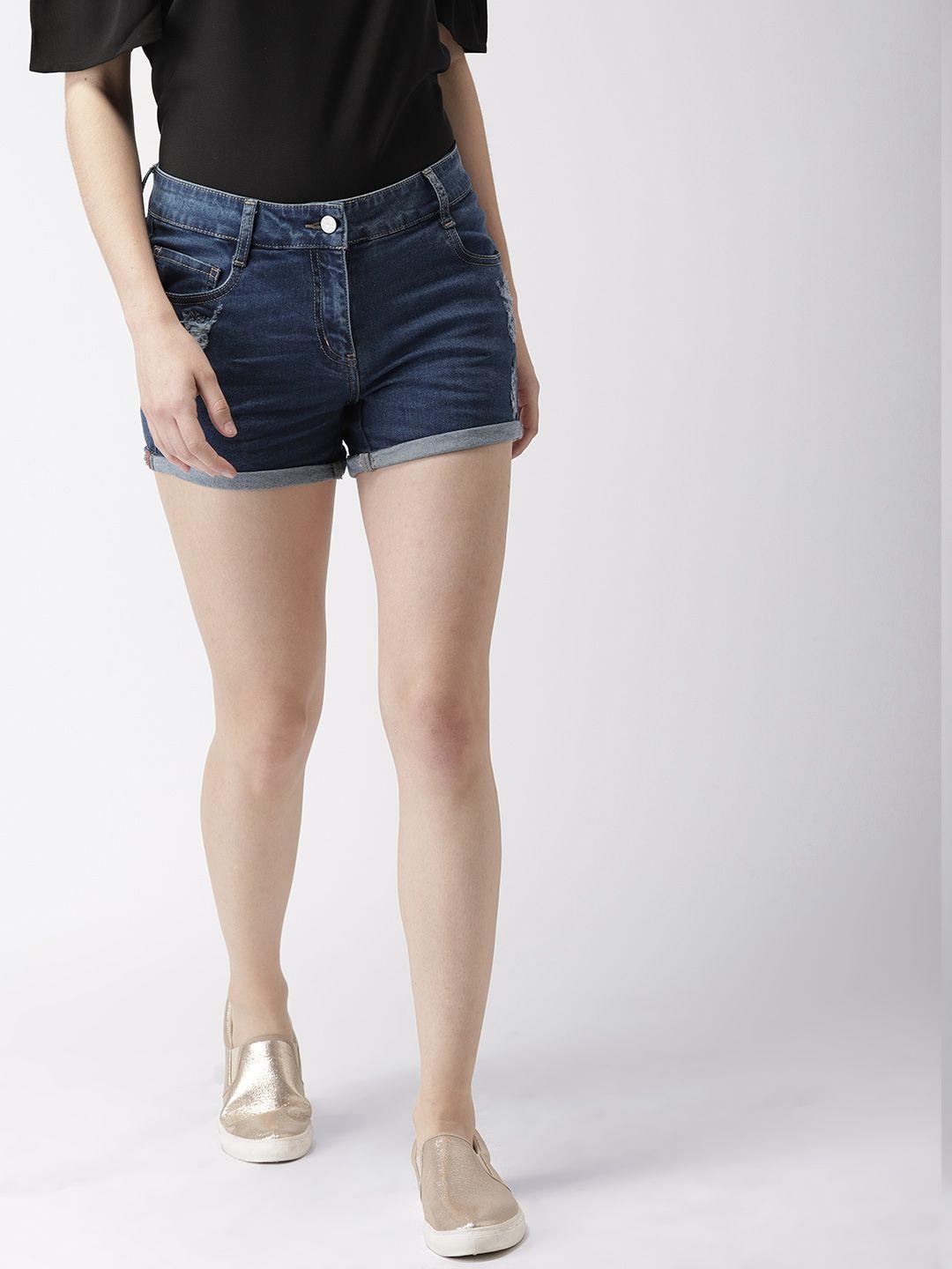 mast & harbour women blue washed regular fit denim shorts