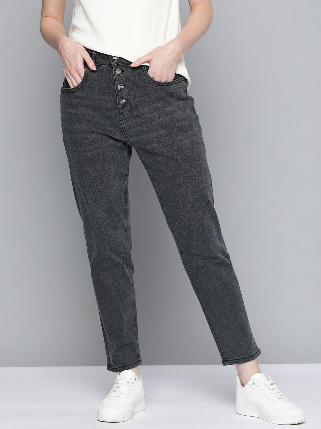 mast & harbour women charcoal boyfriend fit stretchable jeans