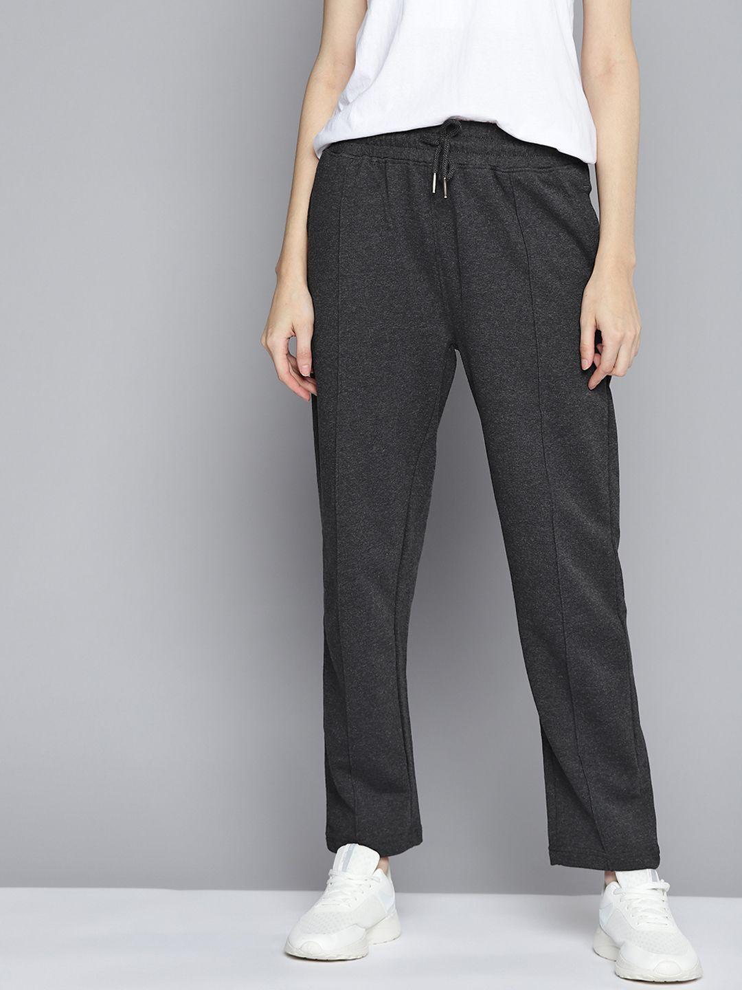 mast & harbour women charcoal grey solid track pants