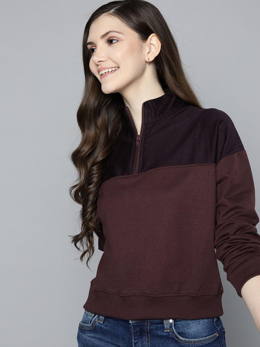 mast & harbour women coffee brown colourblocked sweatshirt