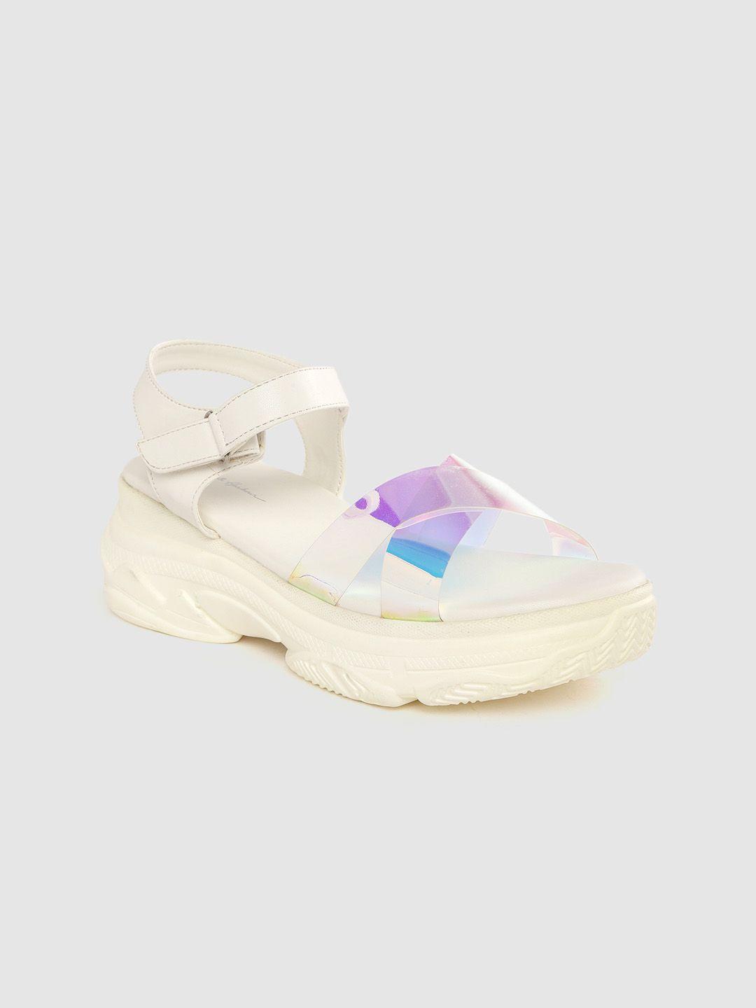 mast & harbour women cream-coloured & blue iridescent effect platform heels