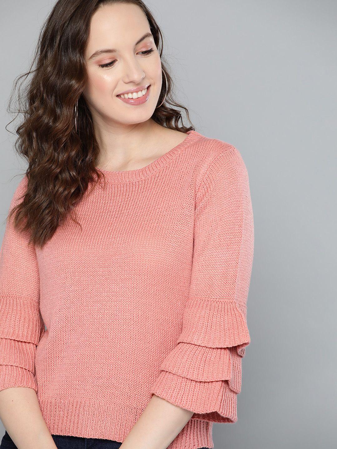 mast & harbour women dusty pink solid pullover sweater