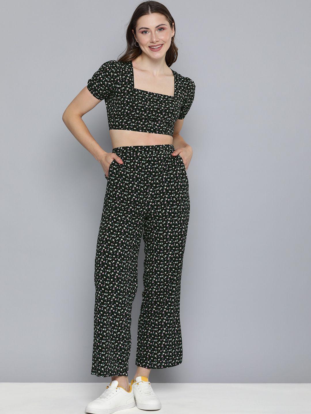 mast & harbour women floral printed crop top with trousers