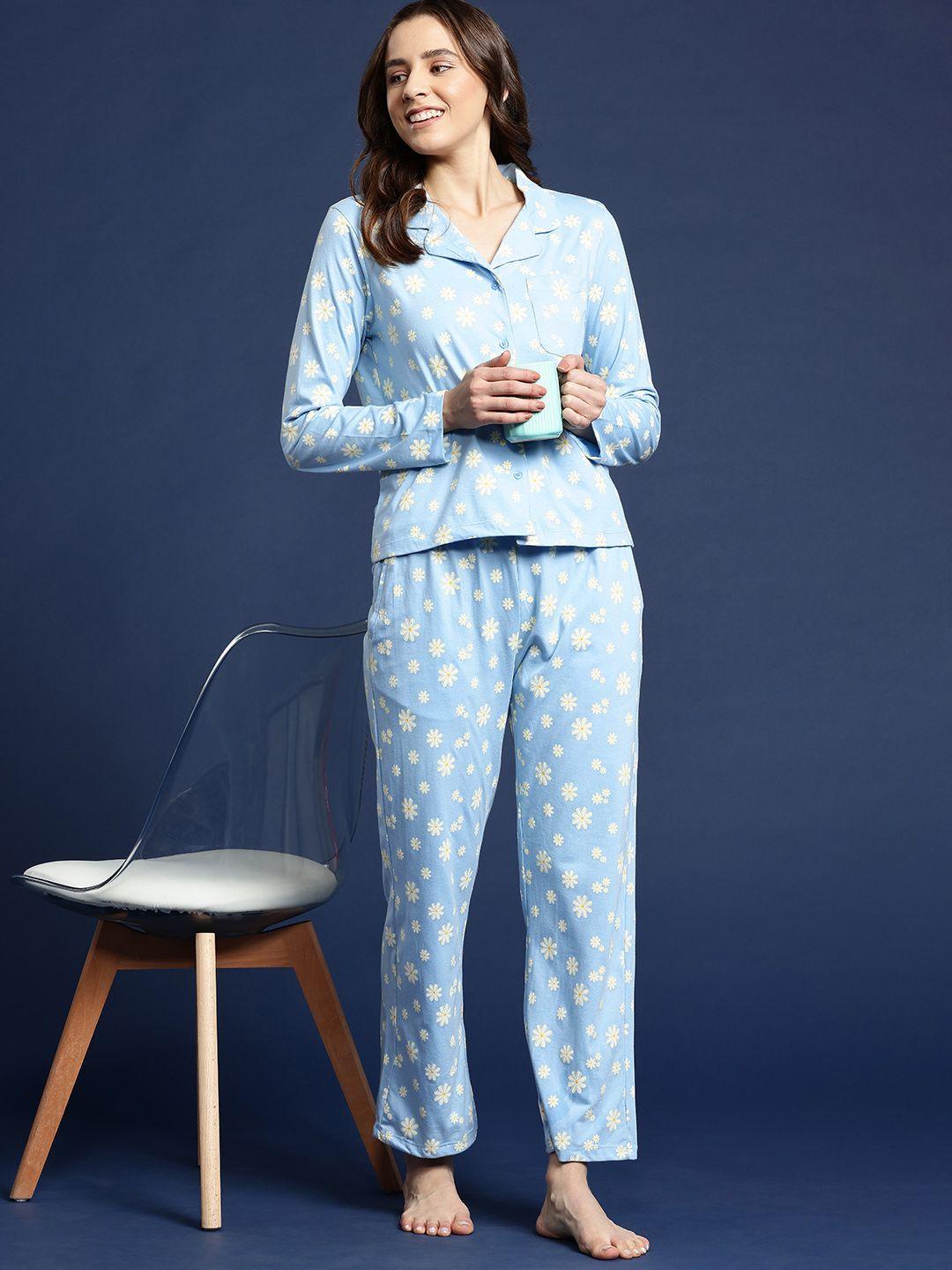 mast & harbour women floral printed pyjama set with pouch