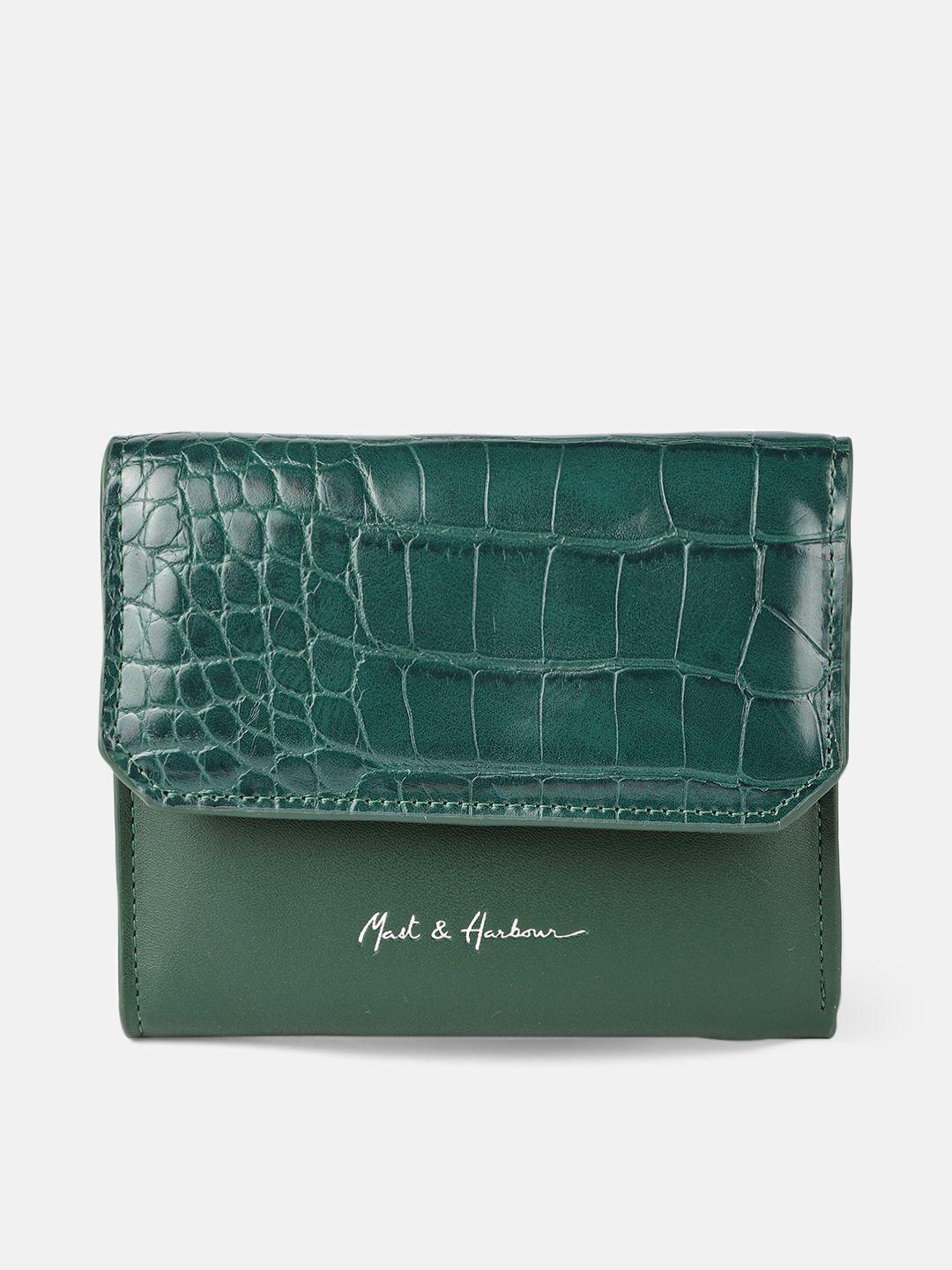 mast & harbour women green croc textured three fold wallet