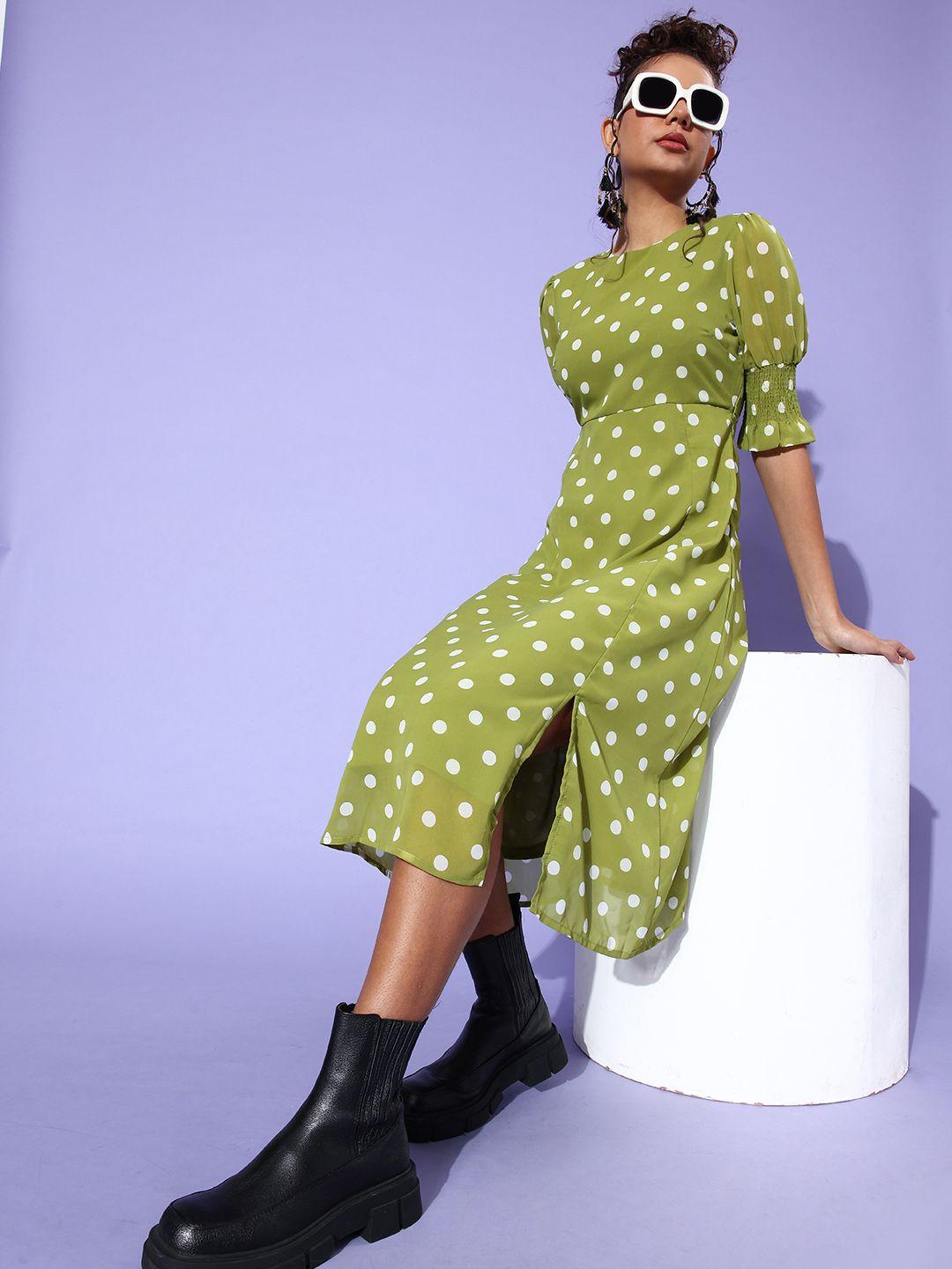 mast & harbour women green polka dotted vacay attire