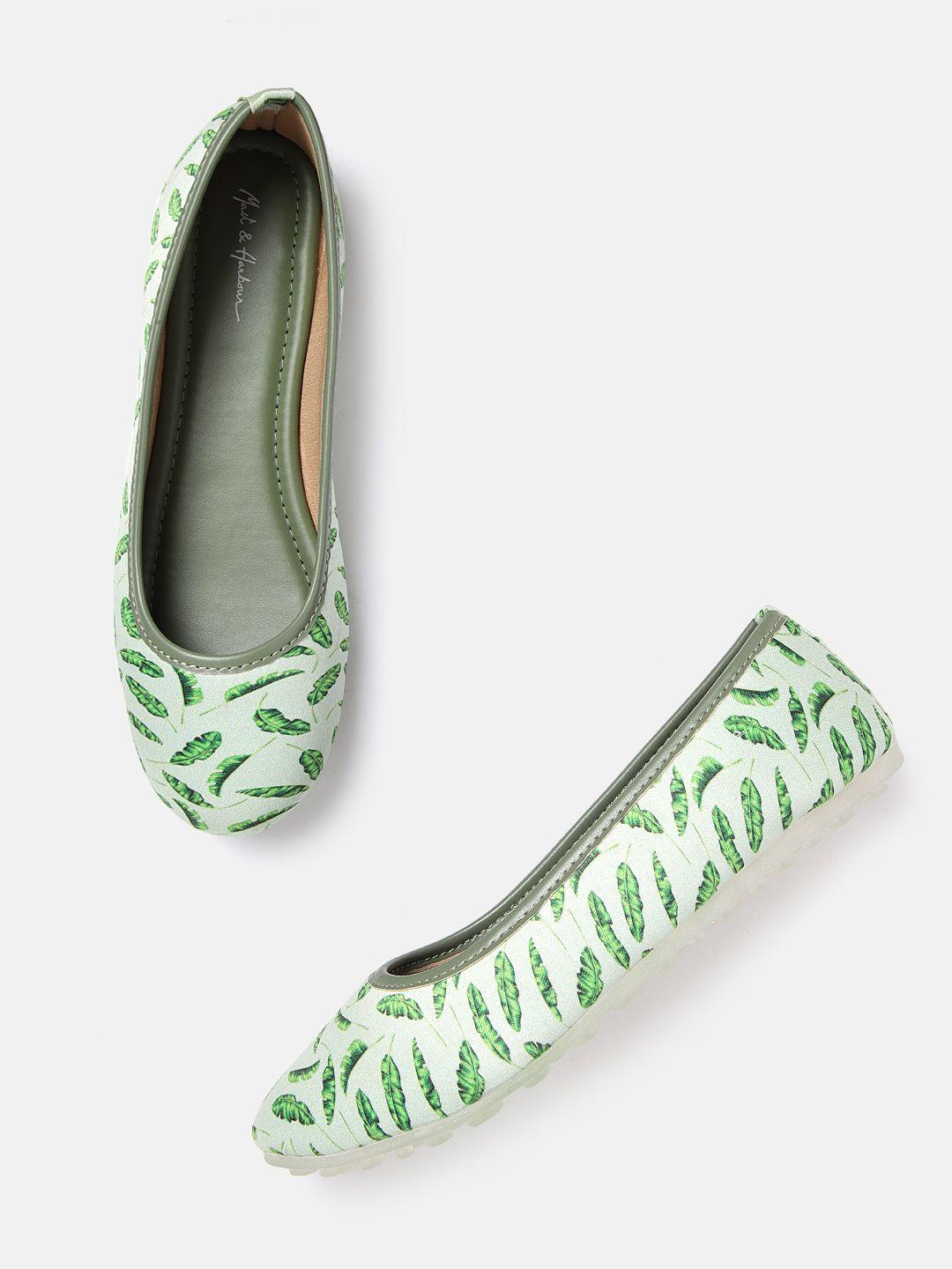 mast & harbour women green printed ballerinas