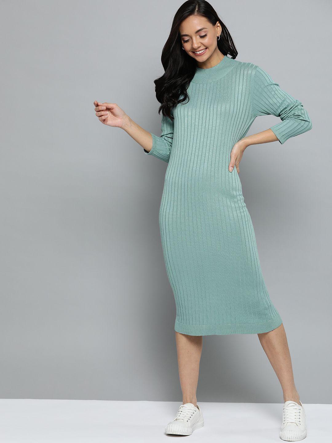 mast & harbour women green solid knit sweater dress