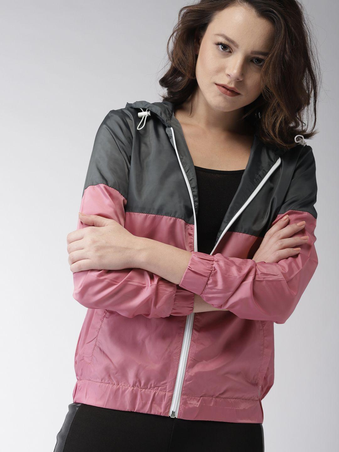 mast & harbour women grey & pink colourblocked sporty jacket