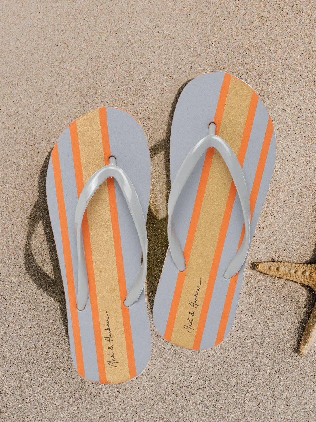 mast & harbour women grey & yellow striped thong flip-flops