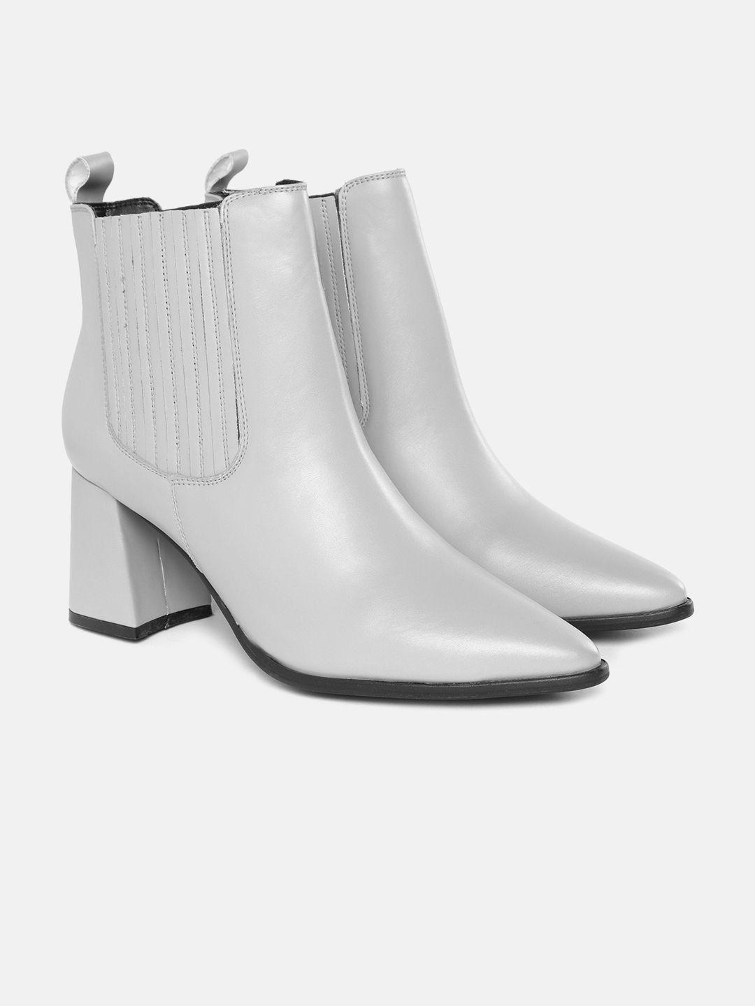 mast & harbour women grey mid-top pointed toe regular block heel boots