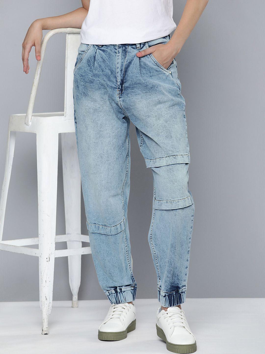 mast & harbour women jogger fit heavy fade acid wash stretchable jeans