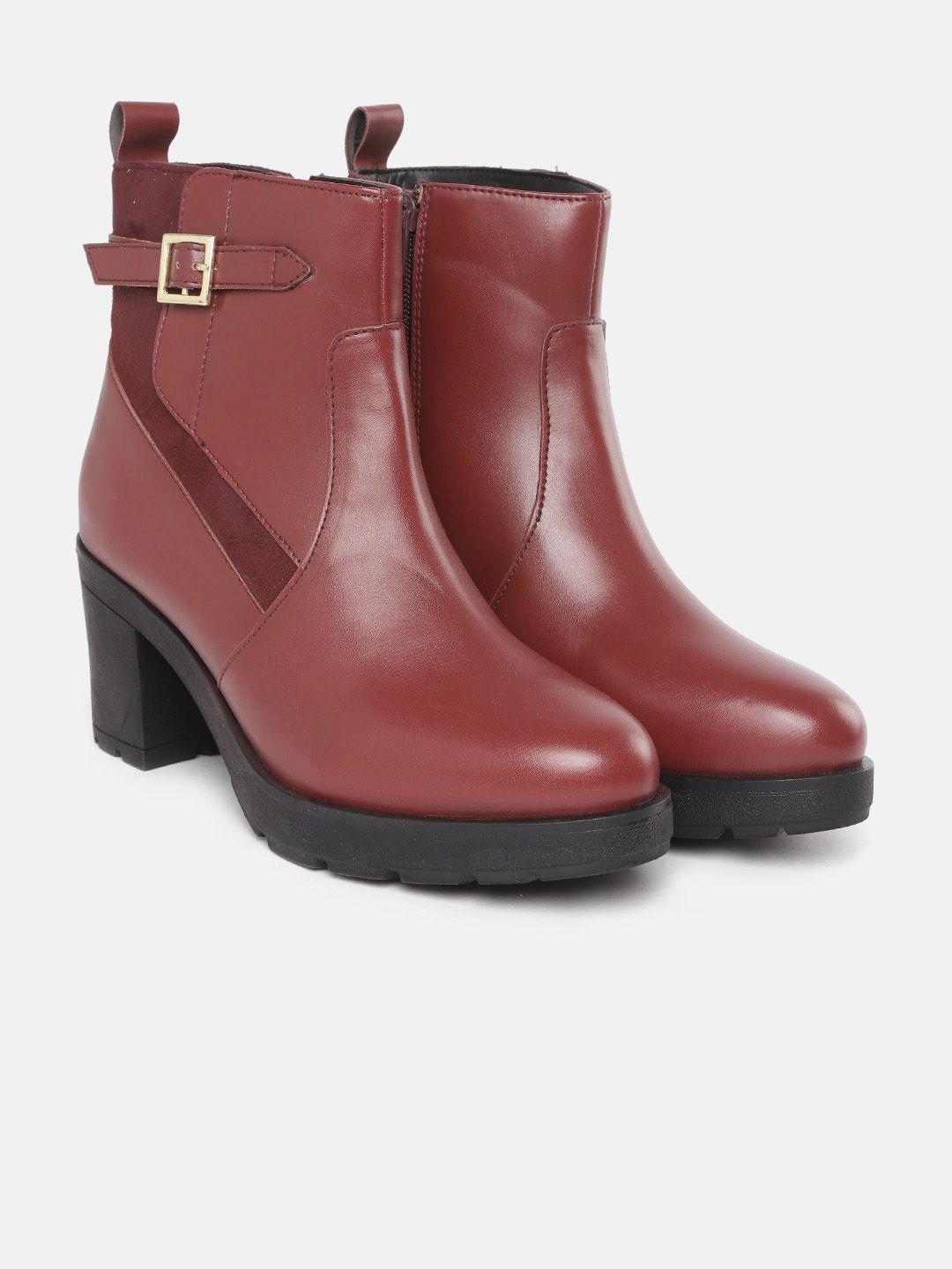 mast & harbour women maroon solid regular mid-top round toe boots