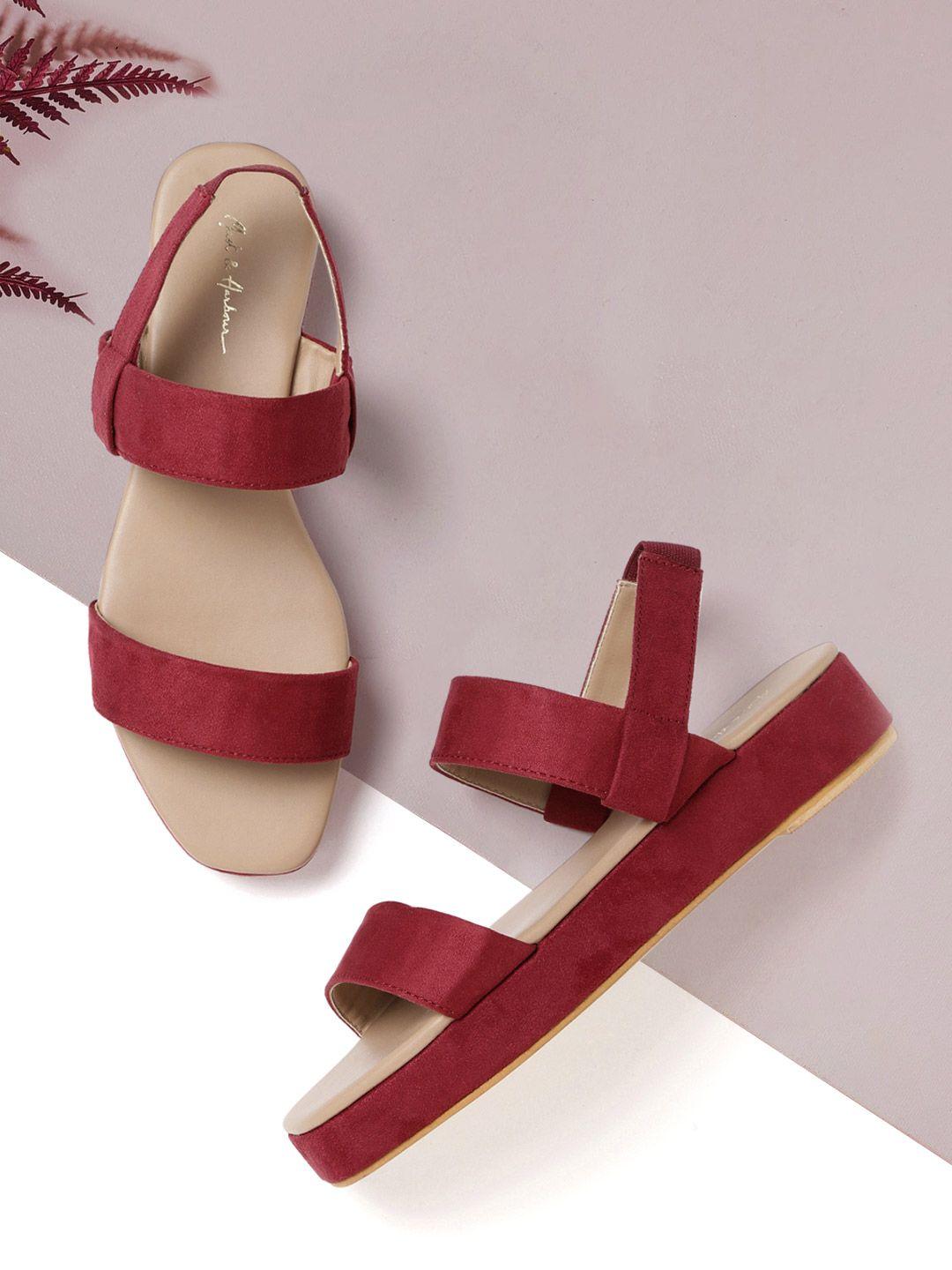 mast & harbour women maroon solid sandals