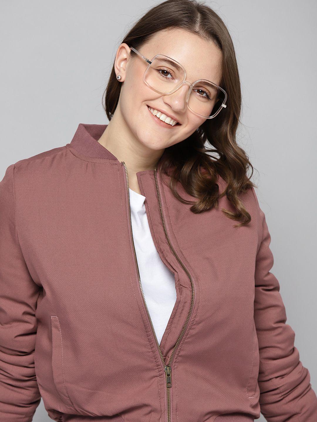 mast & harbour women mauve solid bomber jacket