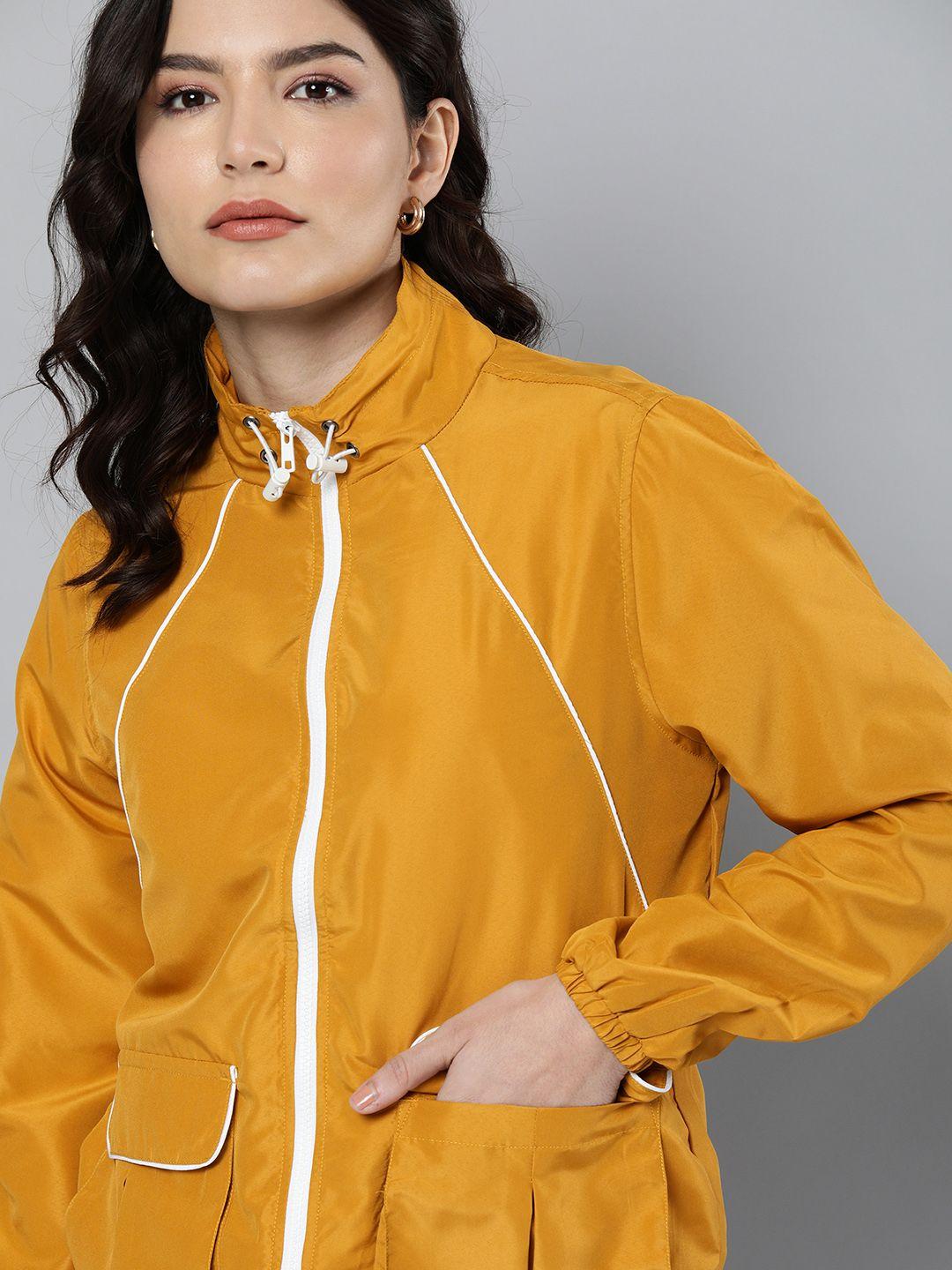 mast & harbour women mustard solid full sleeved tailored jacket