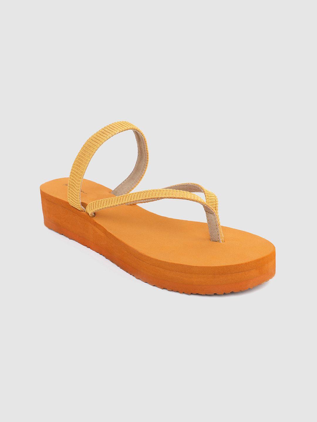 mast & harbour women mustard yellow solid flip-flops