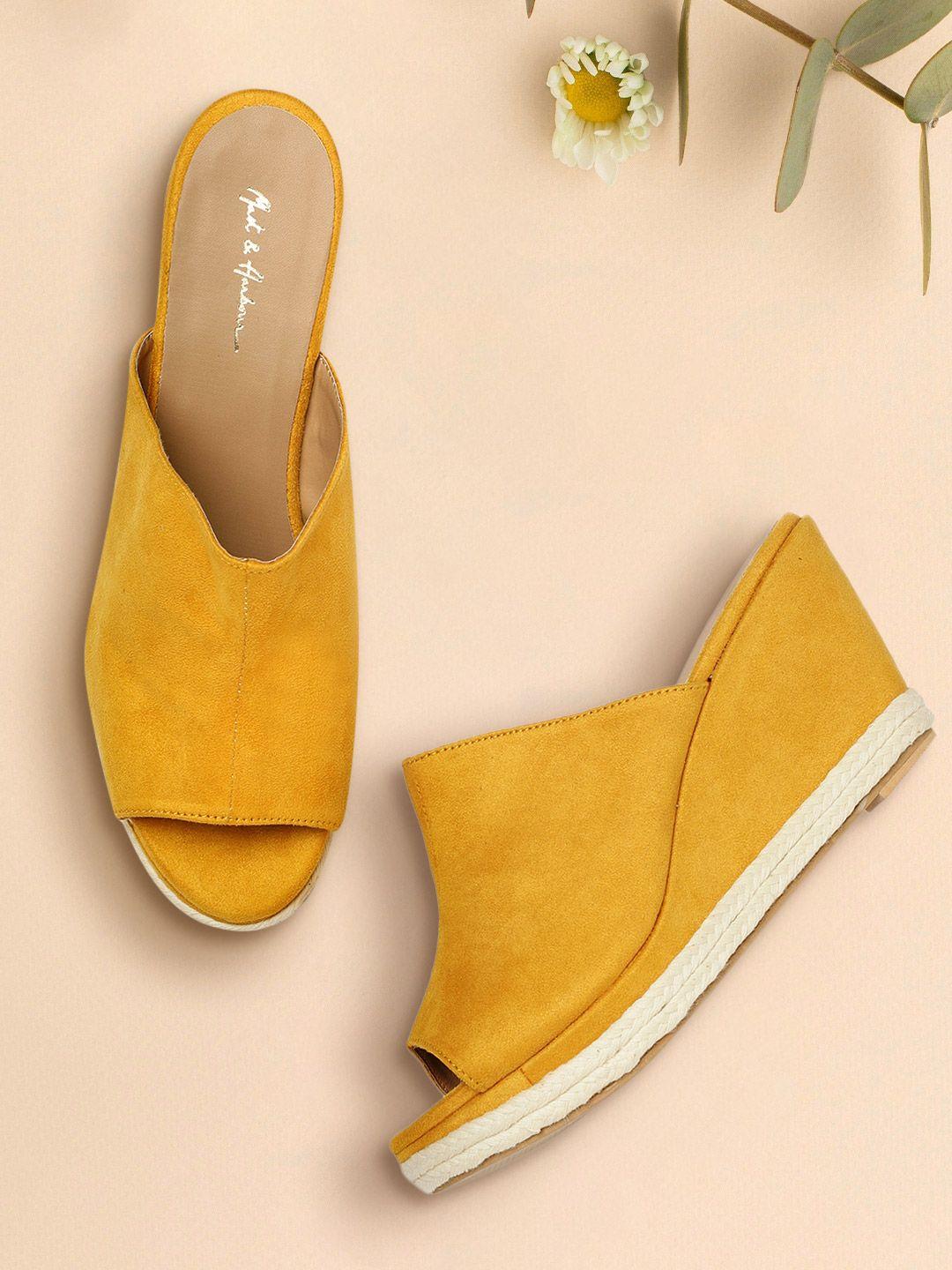 mast & harbour women mustard yellow solid mules