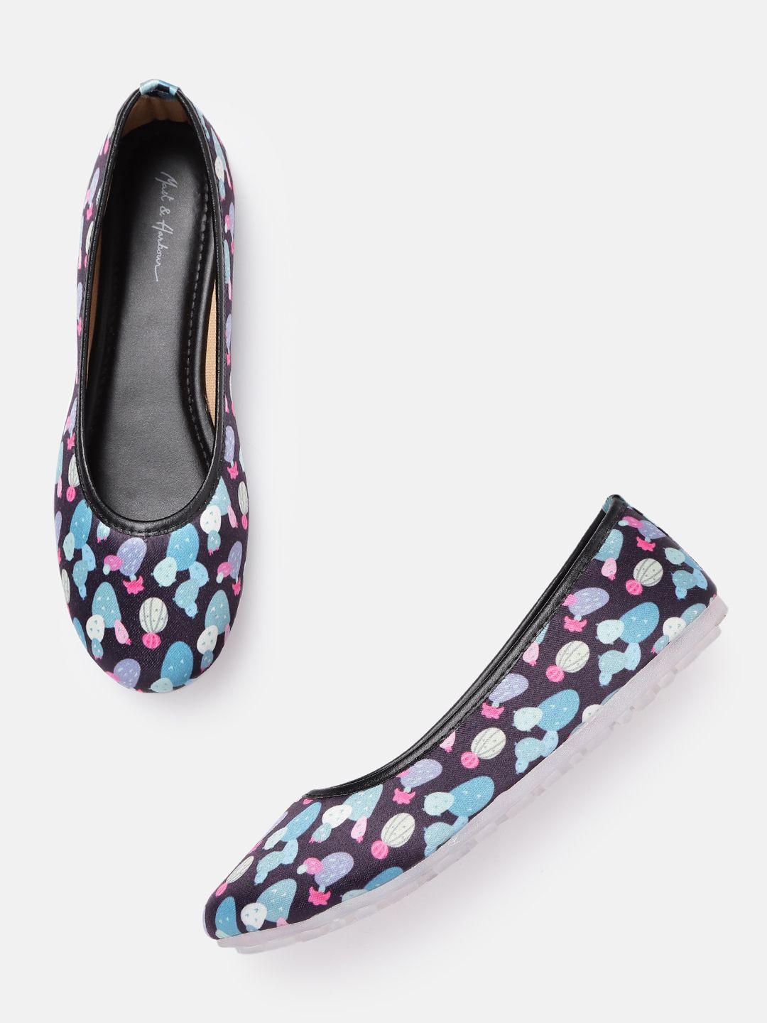 mast & harbour women navy blue & pink cactus print ballerinas flats