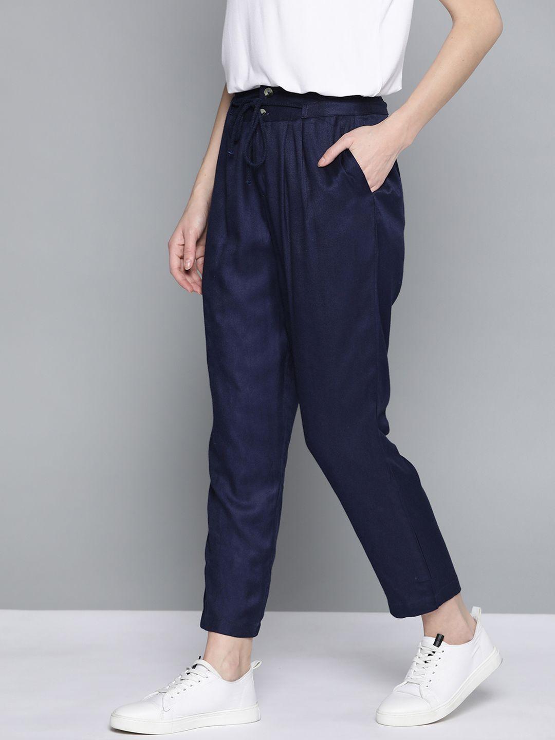 mast & harbour women navy blue pleated trousers