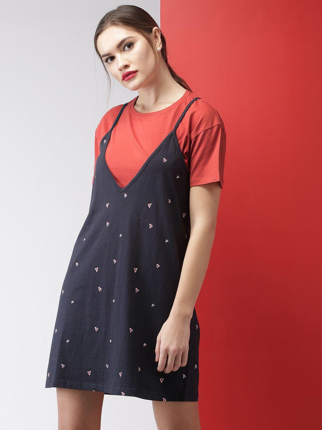 mast & harbour women navy blue printed a-line dress