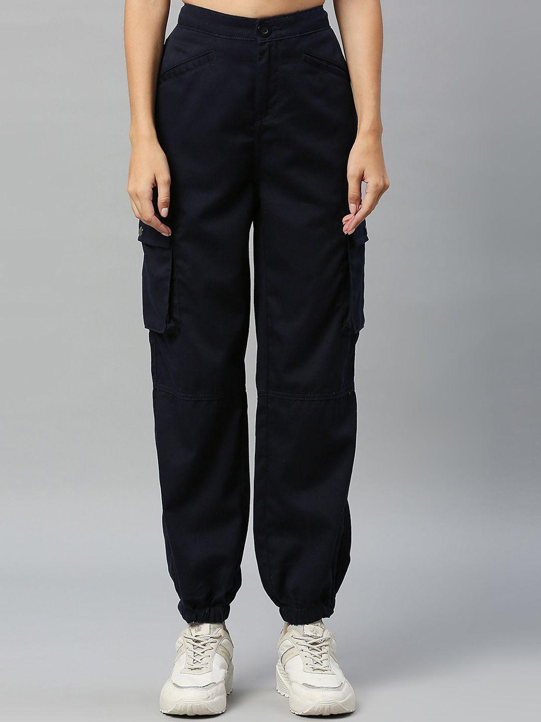 mast & harbour women navy blue slim fit high-rise joggers trousers