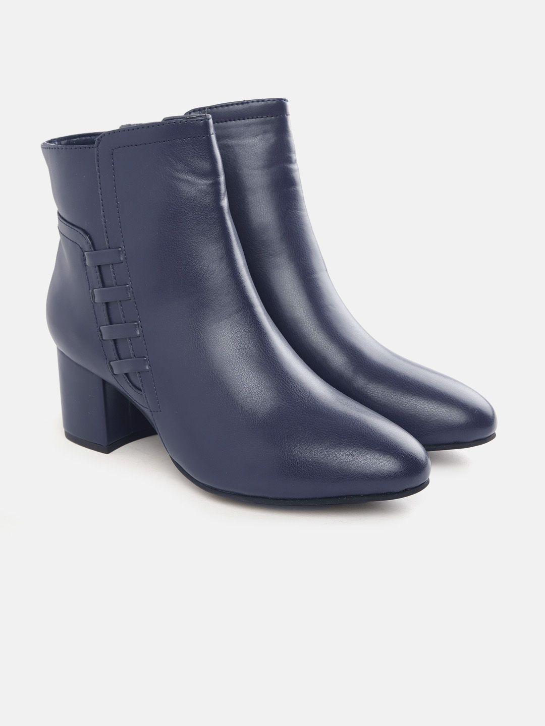 mast & harbour women navy blue solid heeled boots