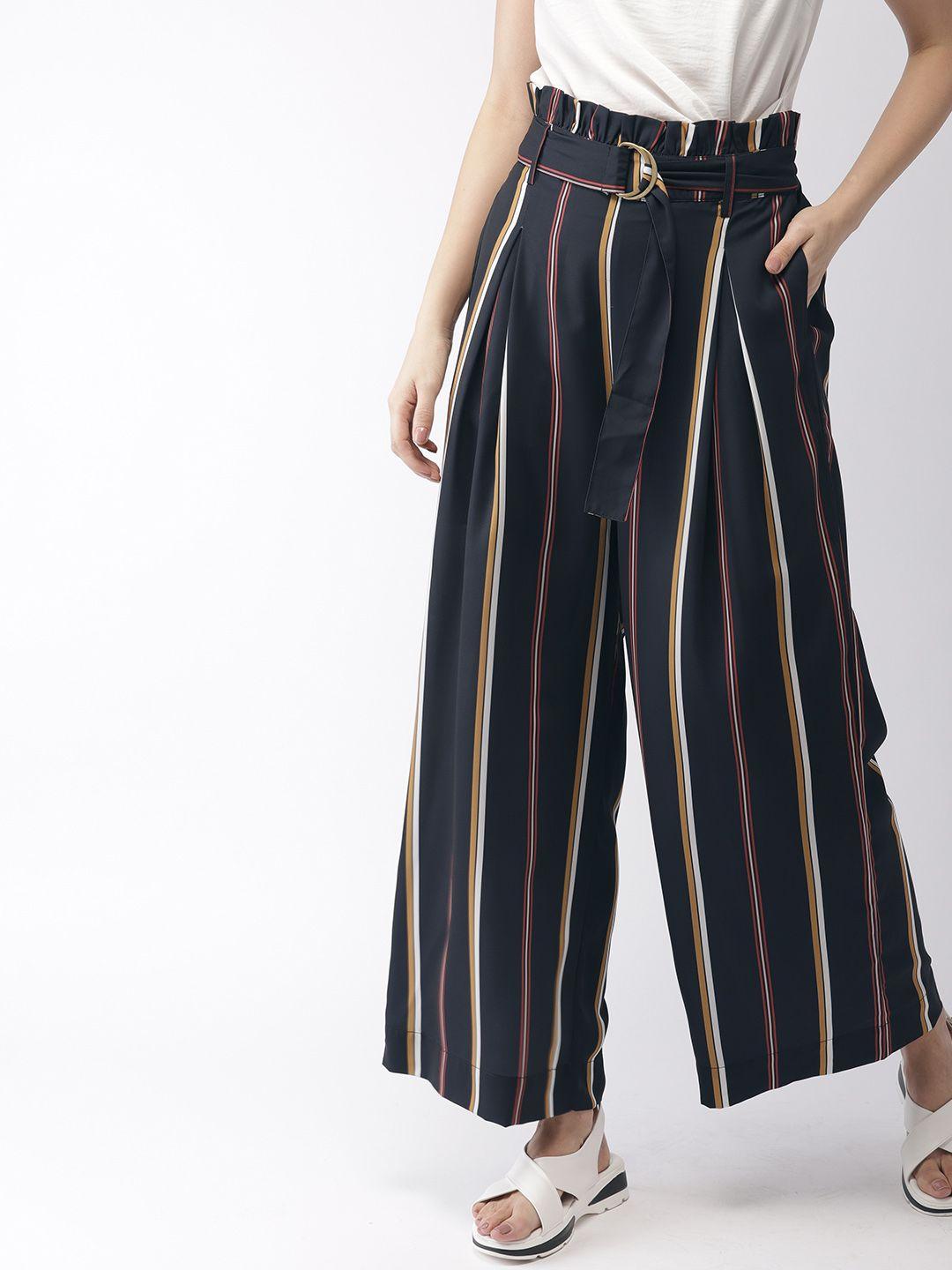 mast & harbour women navy regular fit striped parallel trousers