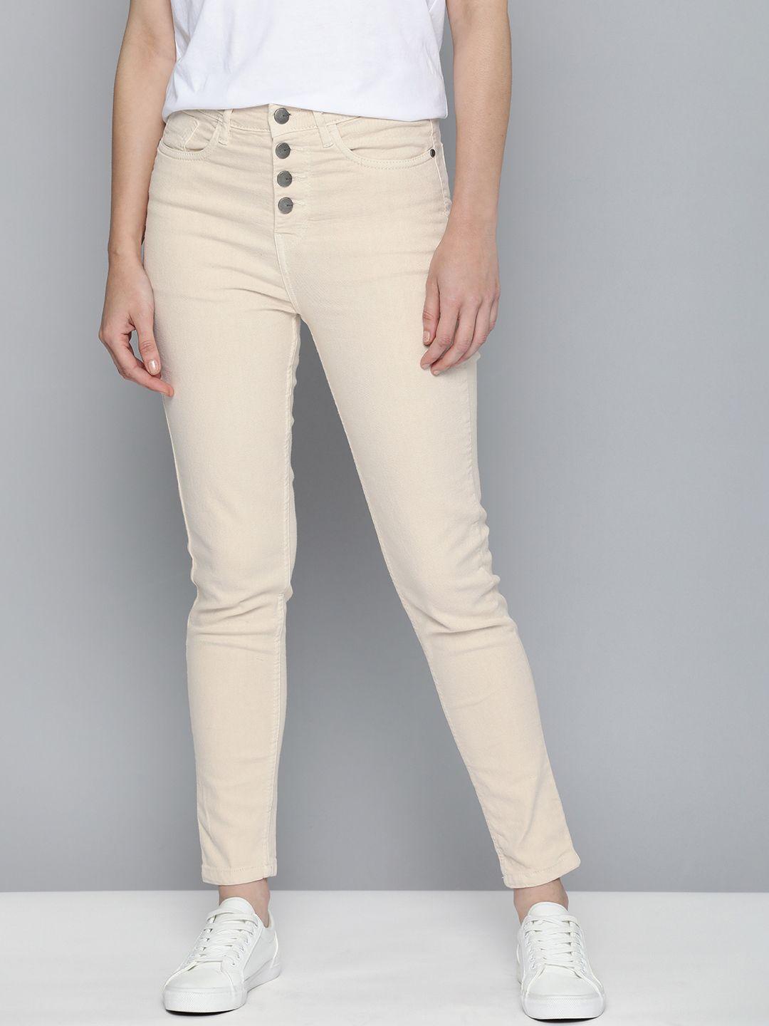 mast & harbour women off-white skinny fit mid-rise stretchable jeans