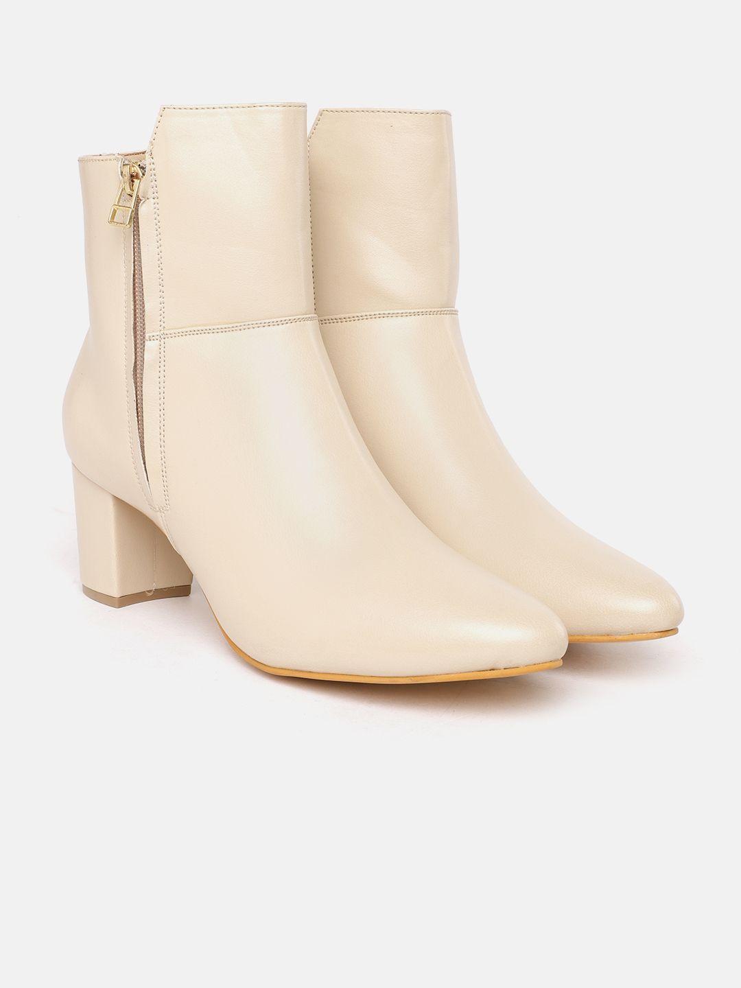 mast & harbour women off white solid mid-top block heel regular boots